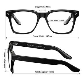Carfia Peoria CA31109-C1 Black Acetate Rectangle Prescription Glasses Eyeglasses for Unisex, Size-Chart View
