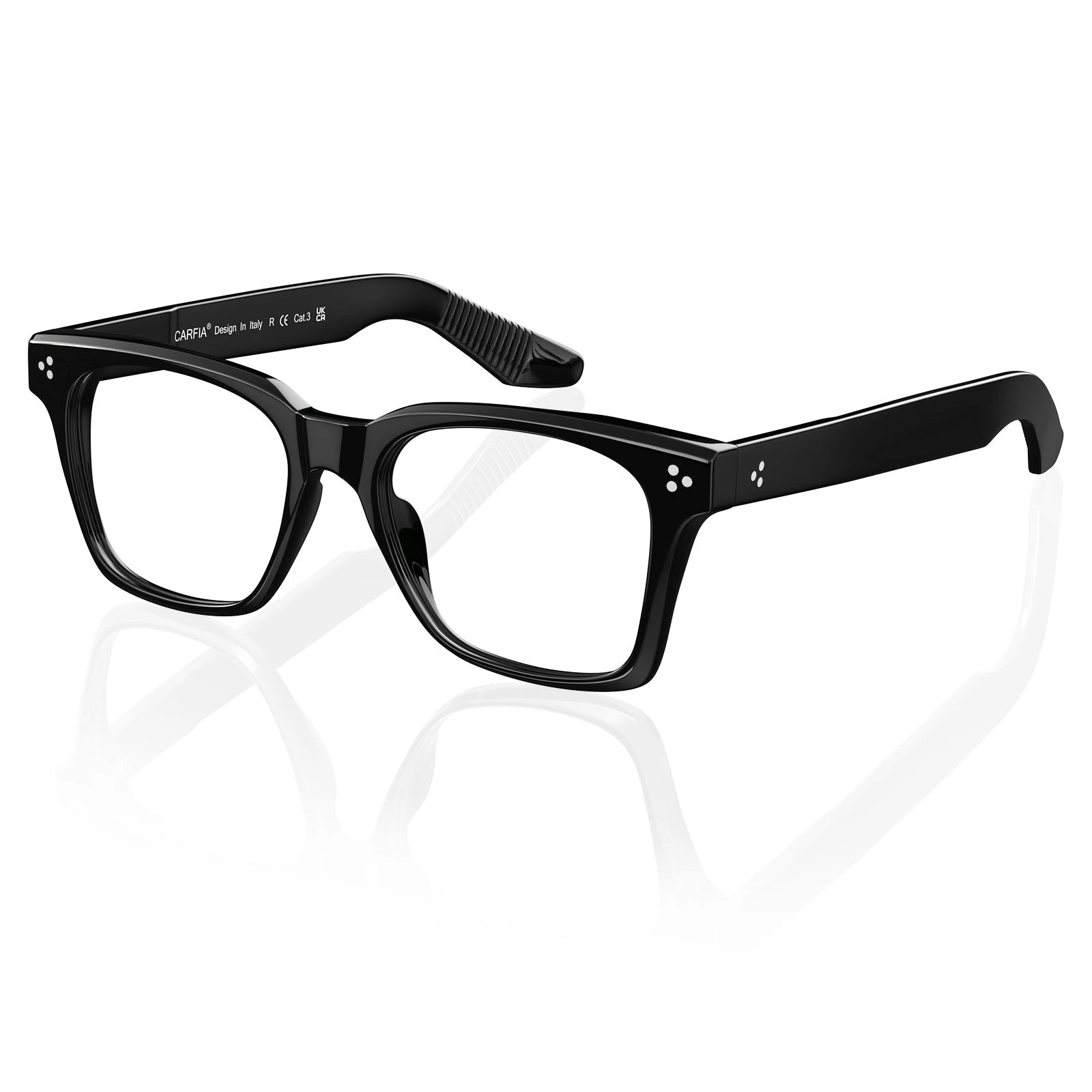Carfia Peoria CA31109-C1 Black Acetate Rectangle Prescription Glasses Eyeglasses for Unisex, Three-Quarter View