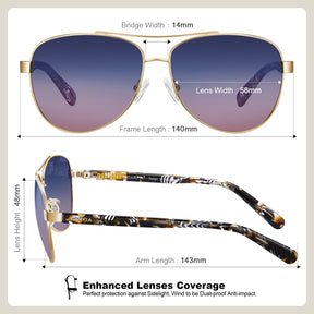 Carfia Poptart CA3216C01 Gold Metal Aviator Uv400 Sunglasses for Unisex, Size-Chart View