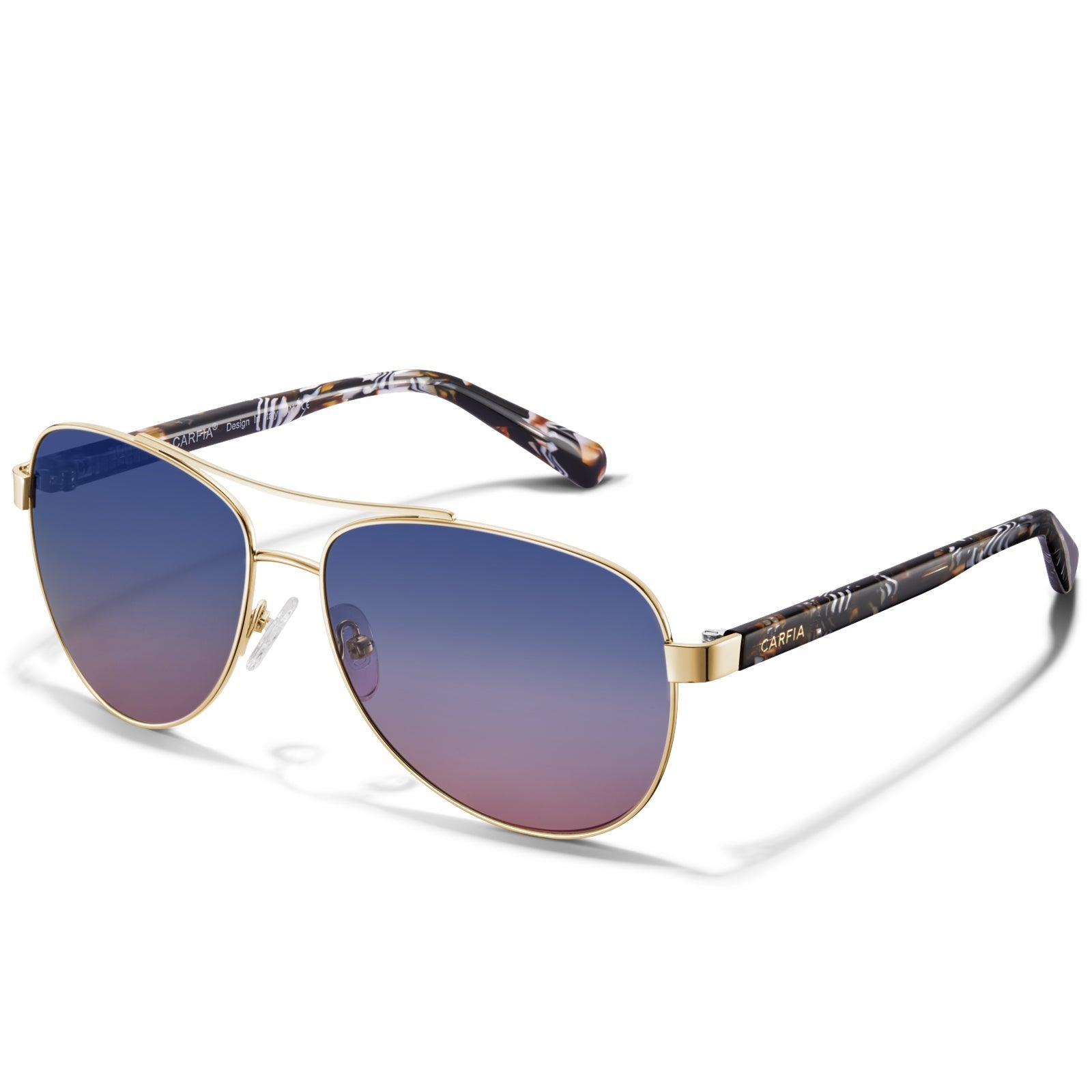 Carfia Poptart CA3216C01 Gold Metal Aviator Uv400 Sunglasses for Unisex, Three-Quarter View
