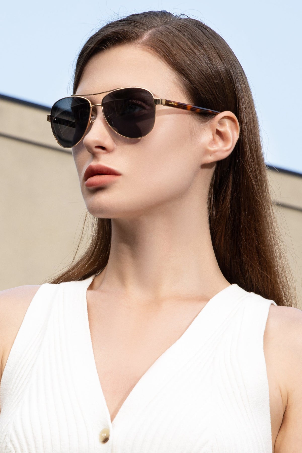 Carfia Poptart CA3216C06 Gold Metal Aviator Polarized Sunglasses for Women, Portrait View