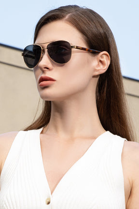 Carfia Poptart CA3216C06 Gold Metal Aviator Polarized Sunglasses for Women, Portrait View