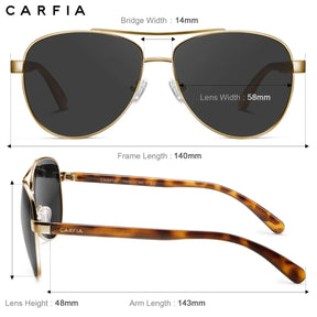 Carfia Poptart CA3216C06 Gold Metal Aviator Polarized Sunglasses for Women, Size-Chart View