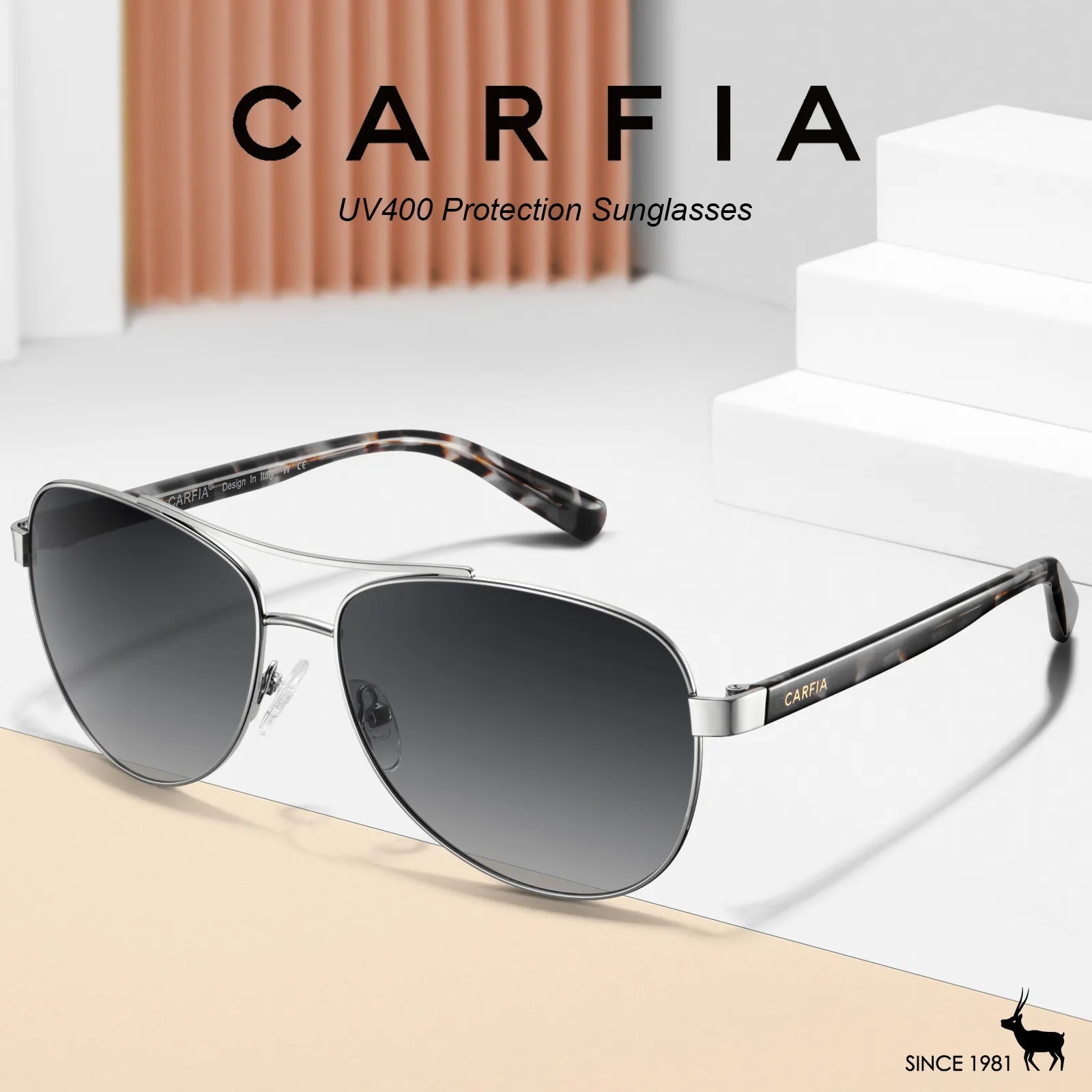 Carfia Poptart CA3216C07 Silver Metal Aviator Polarized Sunglasses for Women, Scene View