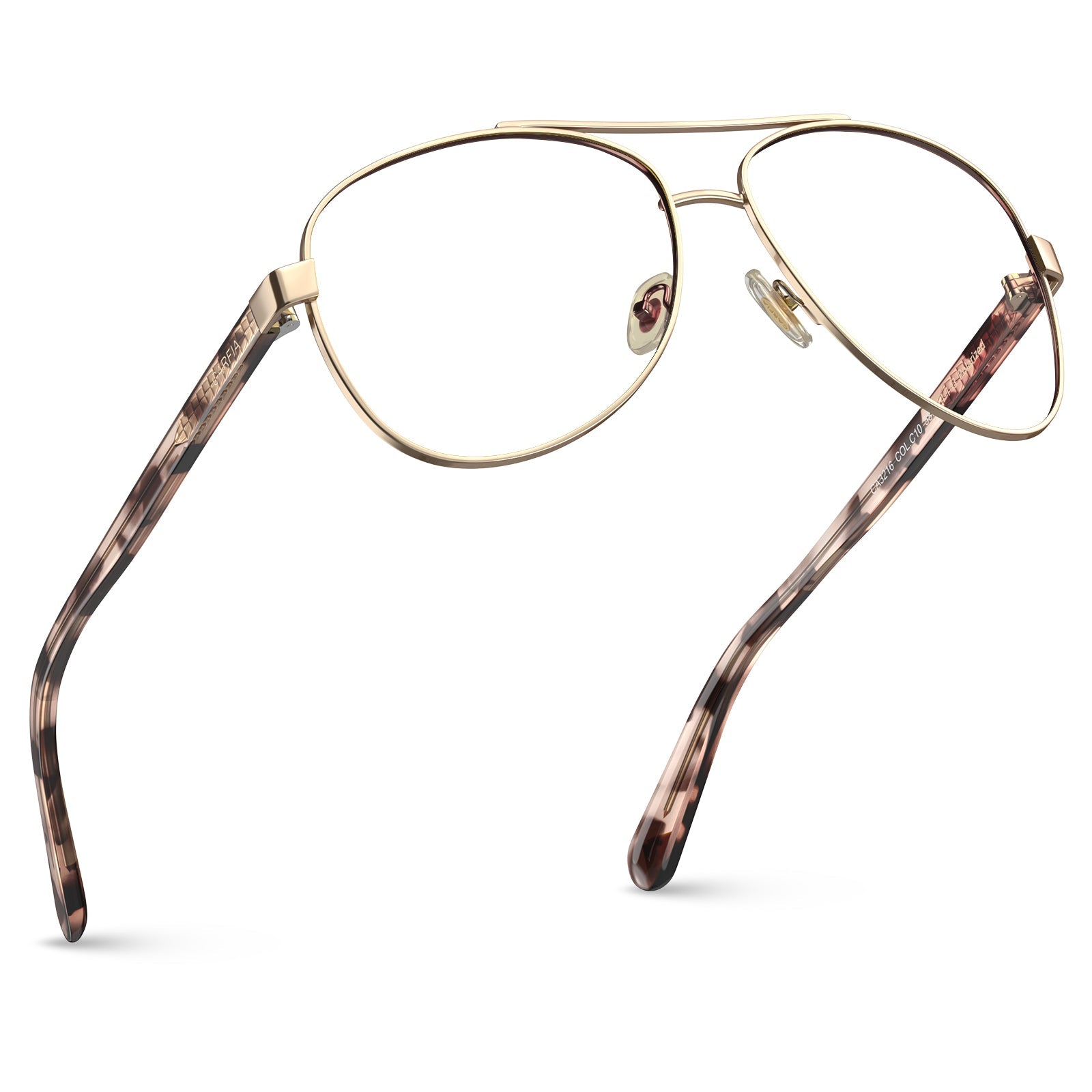 Carfia Poptart CA3216-FC10 Gold Metal Aviator Prescription Glasses Eyeglasses for Women, Angle View