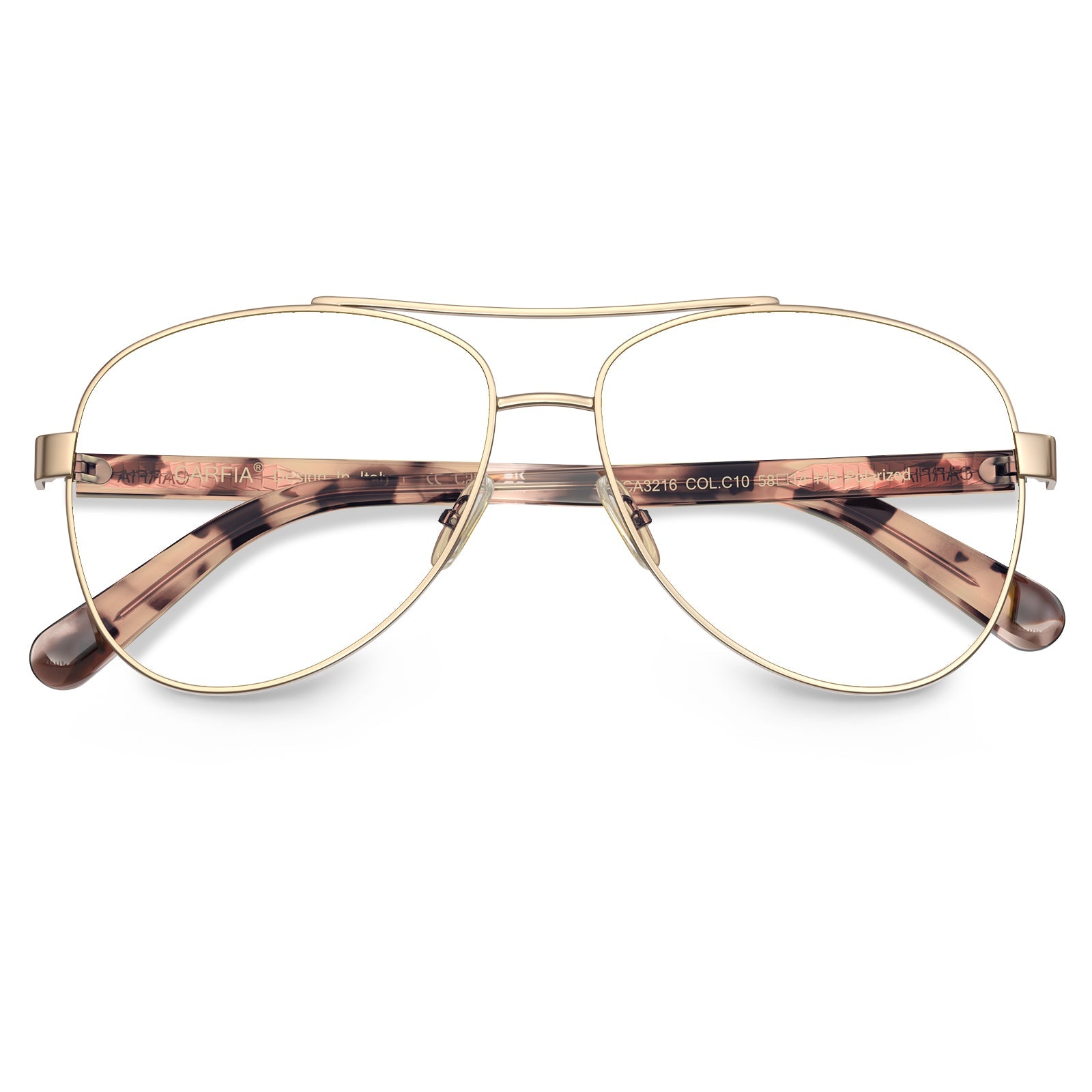 Carfia Poptart CA3216-FC10 Gold Metal Aviator Prescription Glasses Eyeglasses for Women, Folded View
