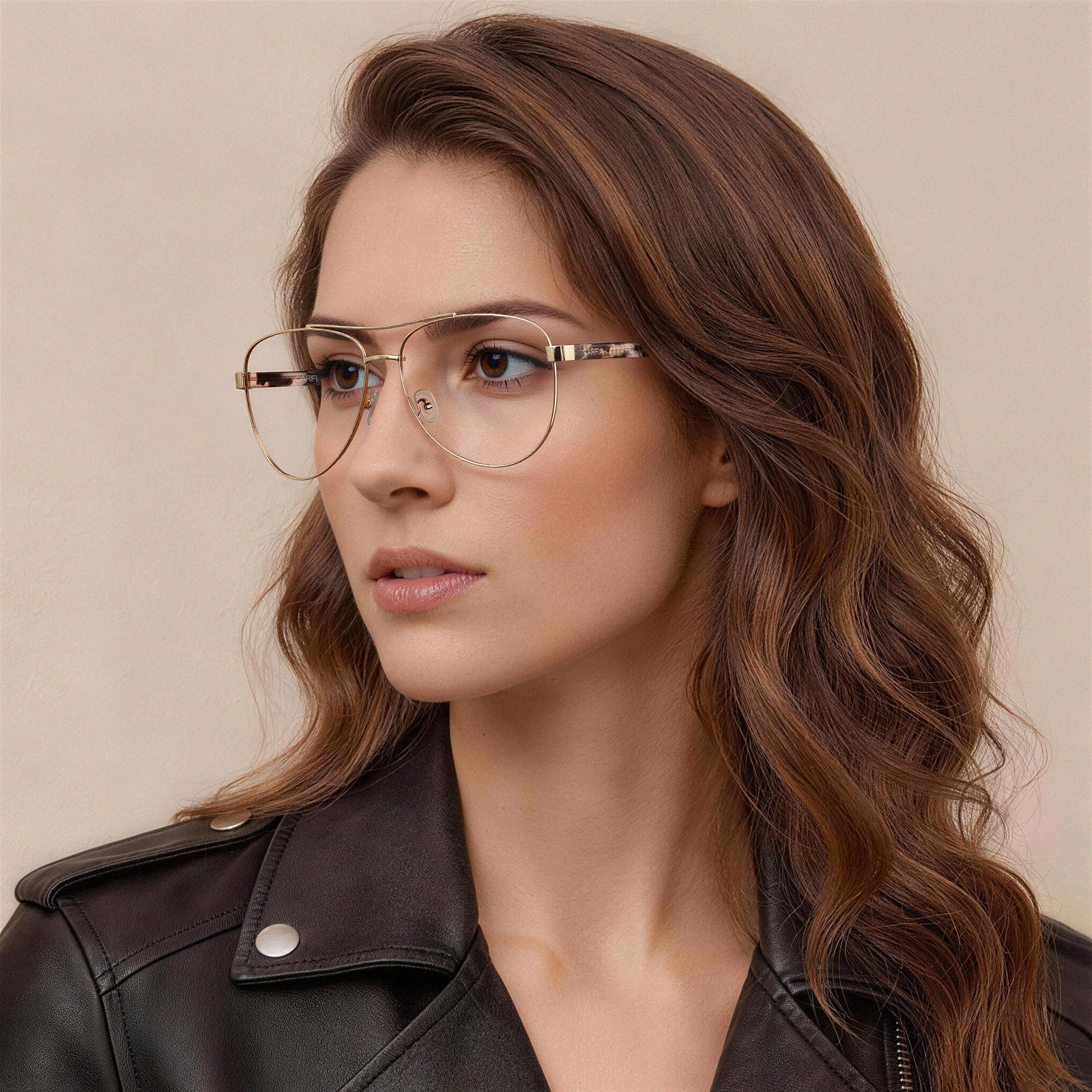Carfia Poptart CA3216-FC10 Gold Metal Aviator Prescription Glasses Eyeglasses for Women, Portrait View