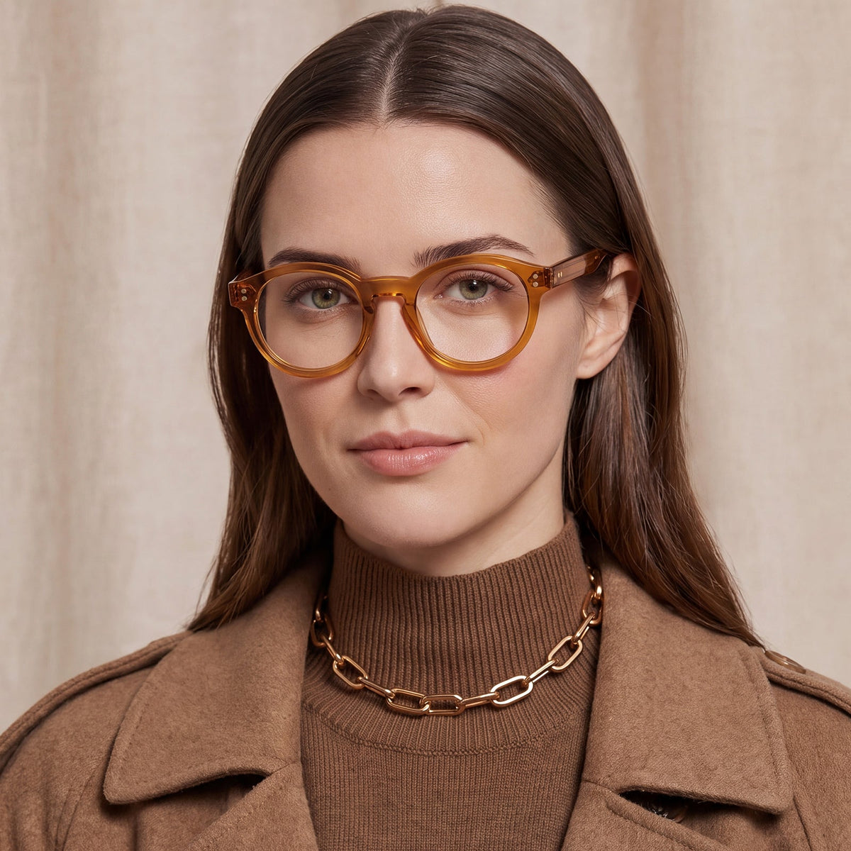 Carfia Primrose CA5403-FC03 Orange Acetate Round Prescription Glasses Eyeglasses for Unisex, Model View