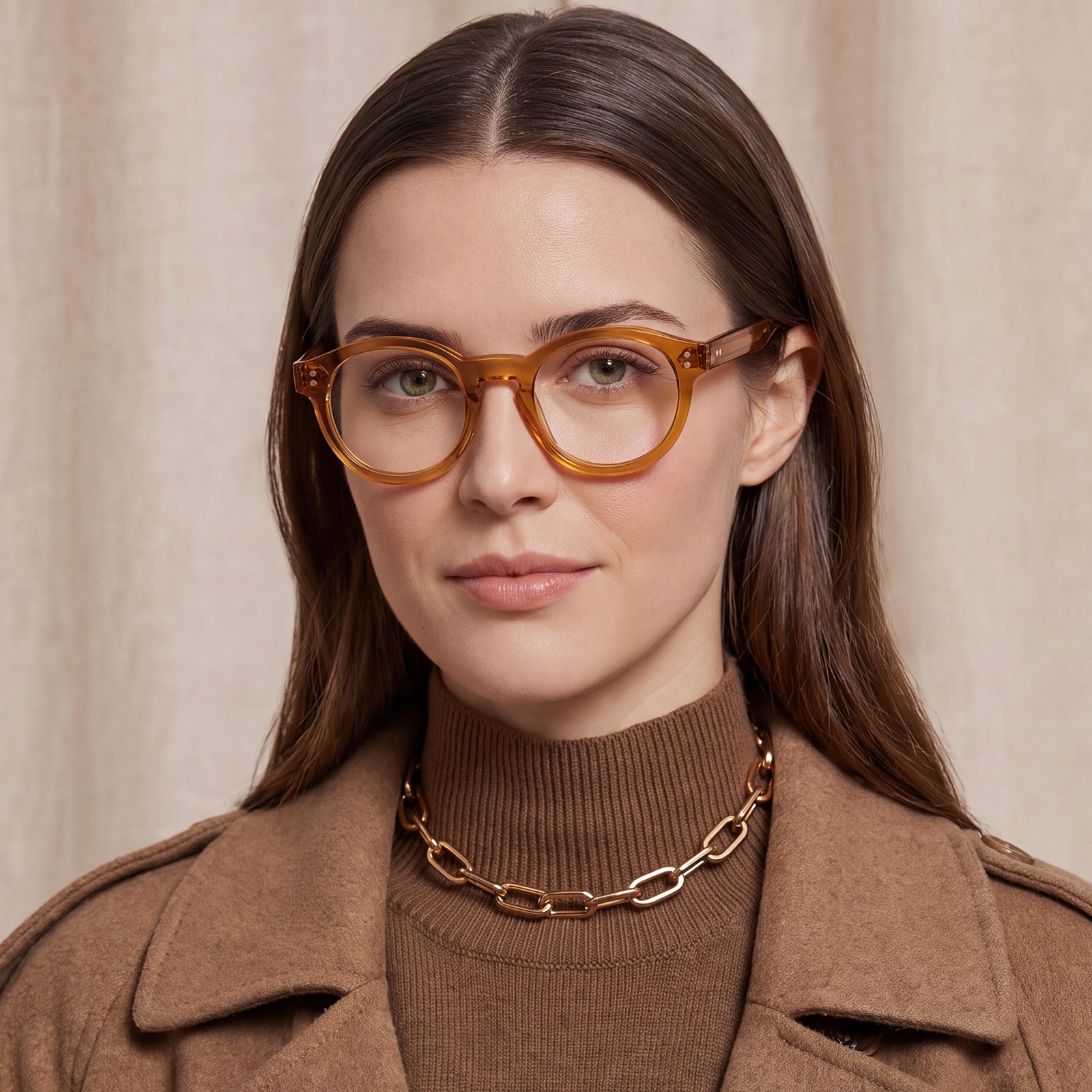 Carfia Primrose CA5403-FC03 Orange Acetate Round Prescription Glasses Eyeglasses for Unisex, Model View