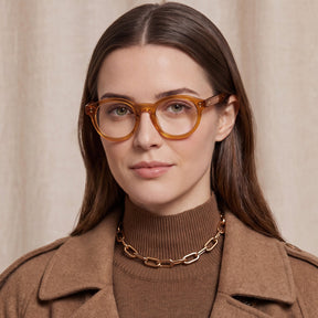 Carfia Primrose CA5403-FC03 Orange Acetate Round Prescription Glasses Eyeglasses for Unisex, Model View