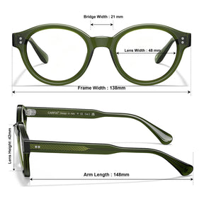 Carfia Primrose CA5403-FC06 Green Acetate Round Prescription Glasses Eyeglasses for Unisex, Size Chart