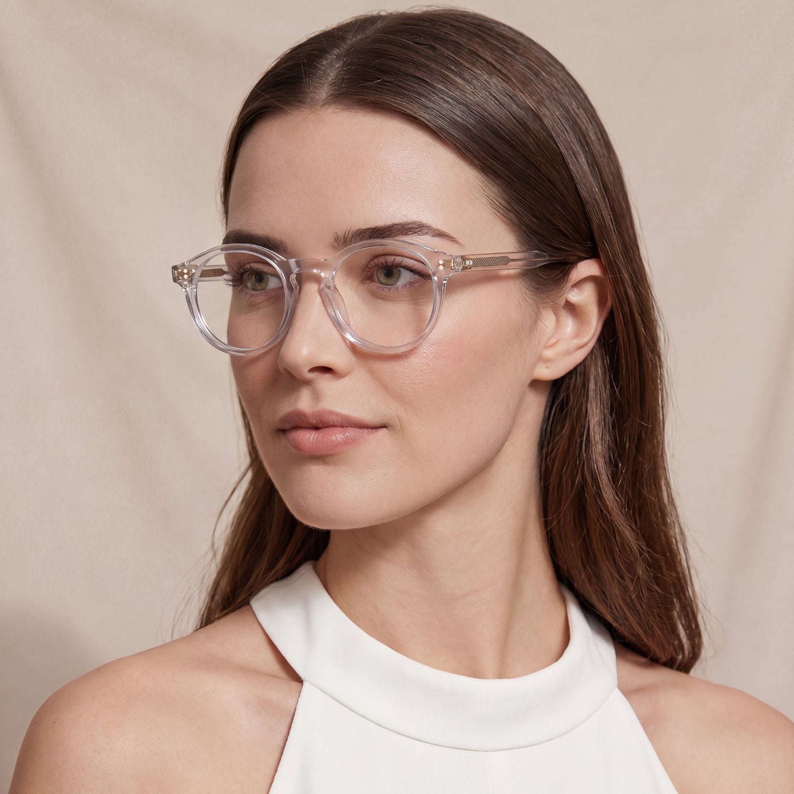 Carfia Primrose CA5403-FC10 Clear Acetate Round Prescription Glasses Eyeglasses for Unisex, Portrait View