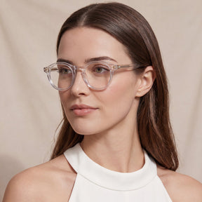 Carfia Primrose CA5403-FC10 Clear Acetate Round Prescription Glasses Eyeglasses for Unisex, Portrait View