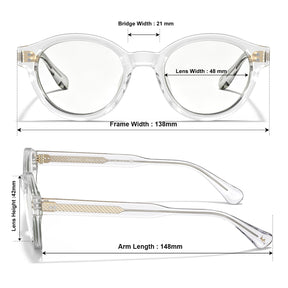 Carfia Primrose CA5403-FC10 Clear Acetate Round Prescription Glasses Eyeglasses for Unisex, Size Chart