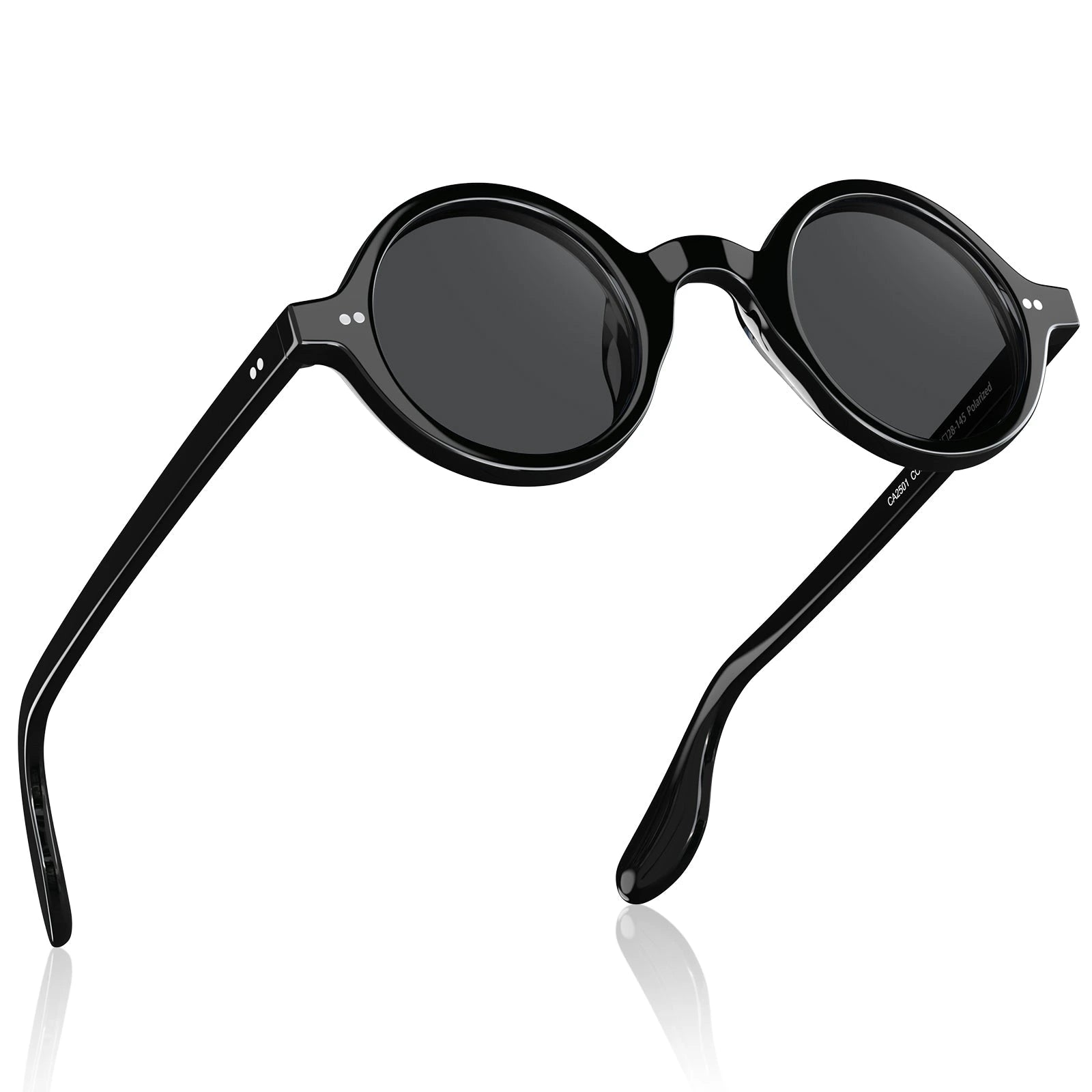 Carfia Retro CA2501-C01 Black Acetate Round Polarized Sunglasses for Men, Detail View