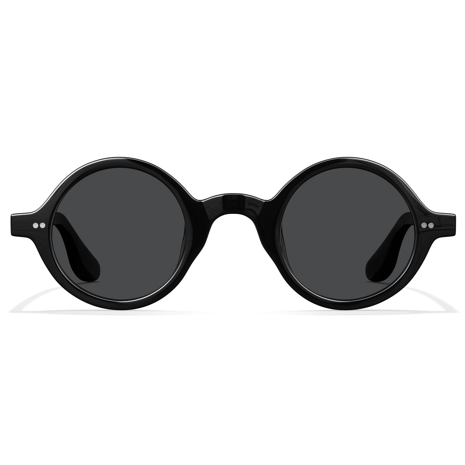 Carfia Retro CA2501-C01 Black Acetate Round Polarized Sunglasses for Men, Front View