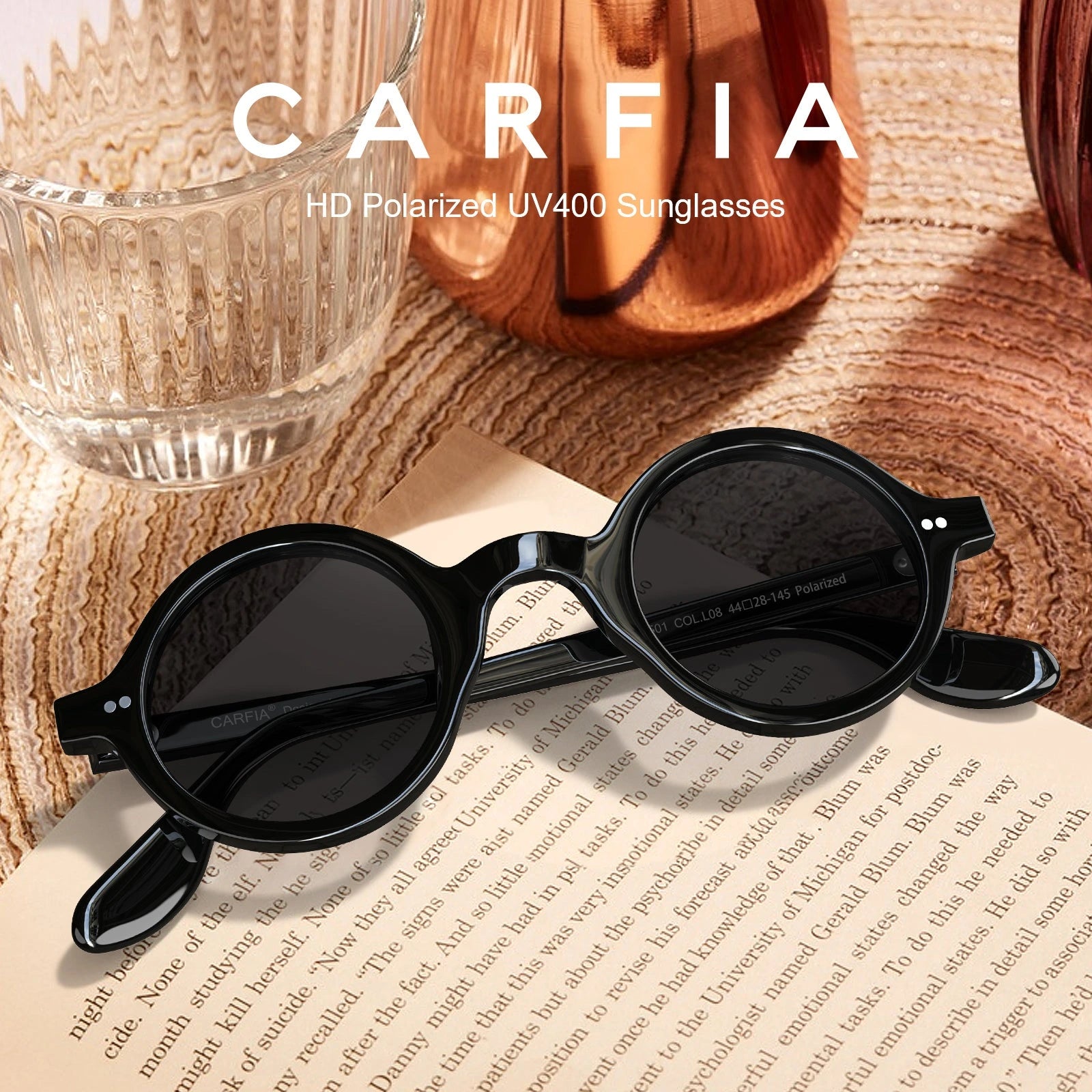 Carfia Retro CA2501-C01 Black Acetate Round Polarized Sunglasses for Men, Lifestyle View