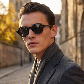 Carfia Retro CA2501-C01 Black Acetate Round Polarized Sunglasses for Men, Model View