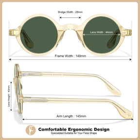 Carfia Retro CA2501-C05 Black Acetate Round Polarized Sunglasses for Men, Size-Chart View
