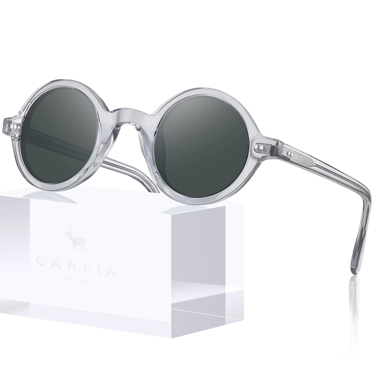 Carfia Retro CA2501-C06 Black Acetate Round Polarized Sunglasses for Men, Detail View