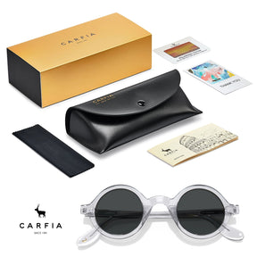 Carfia Retro CA2501-C06 Black Acetate Round Polarized Sunglasses for Men, Package View