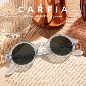 Carfia Retro CA2501-C06 Black Acetate Round Polarized Sunglasses for Men, Portrait View