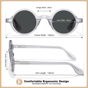 Carfia Retro CA2501-C06 Black Acetate Round Polarized Sunglasses for Men, Size-Chart View