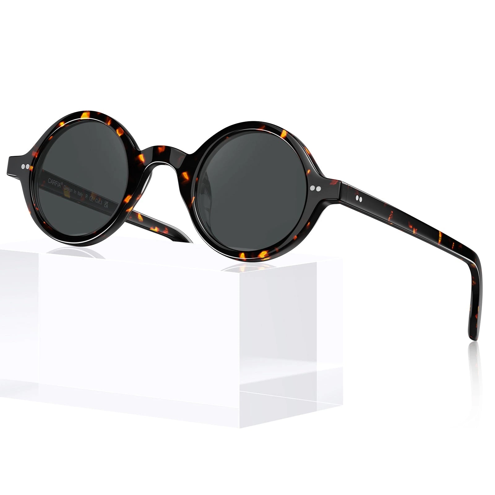 Carfia Retro CA2501-C14 Black Acetate Round Polarized Sunglasses for Men, Detail View
