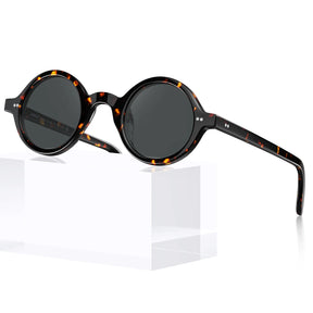 Carfia Retro CA2501-C14 Black Acetate Round Polarized Sunglasses for Men, Detail View