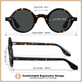 Carfia Retro CA2501-C14 Black Acetate Round Polarized Sunglasses for Men, Size-Chart View