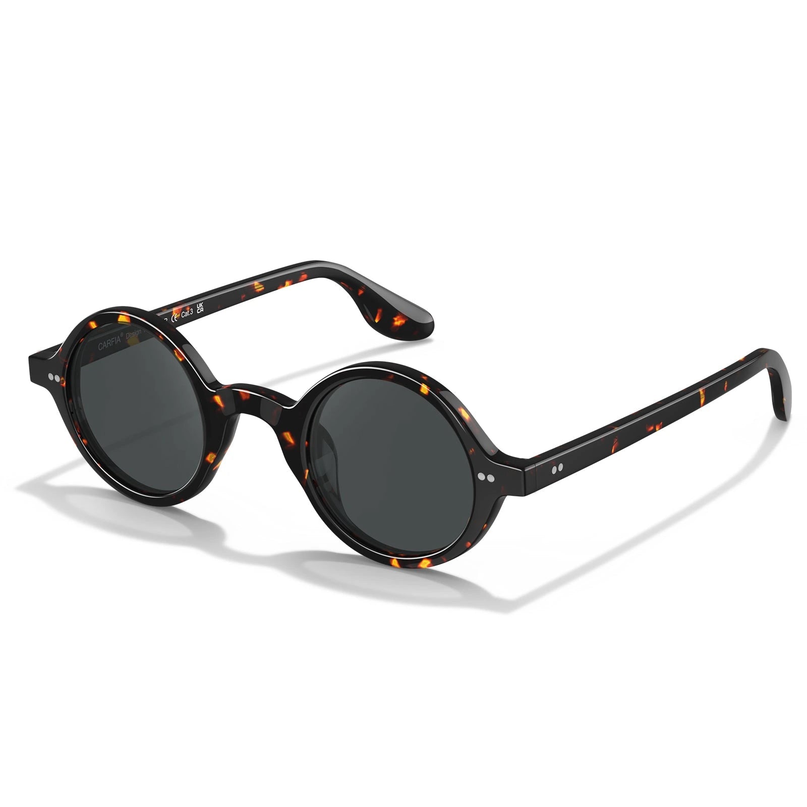 Carfia Retro CA2501-C14 Black Acetate Round Polarized Sunglasses for Men, Three-Quarter View