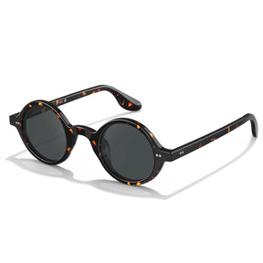 Carfia Retro CA2501-C14 Black Acetate Round Polarized Sunglasses for Men, Three-Quarter View