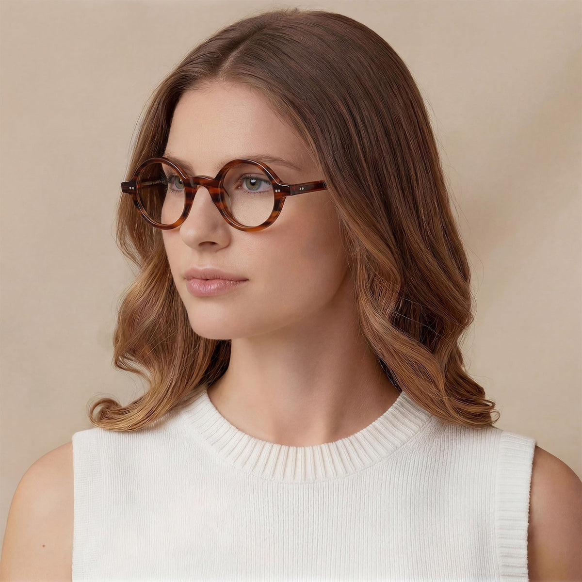 Carfia Retroz CA2501-FC02 Brown Acetate Round Prescription Glasses Eyeglasses for Unisex, Lifestyle View