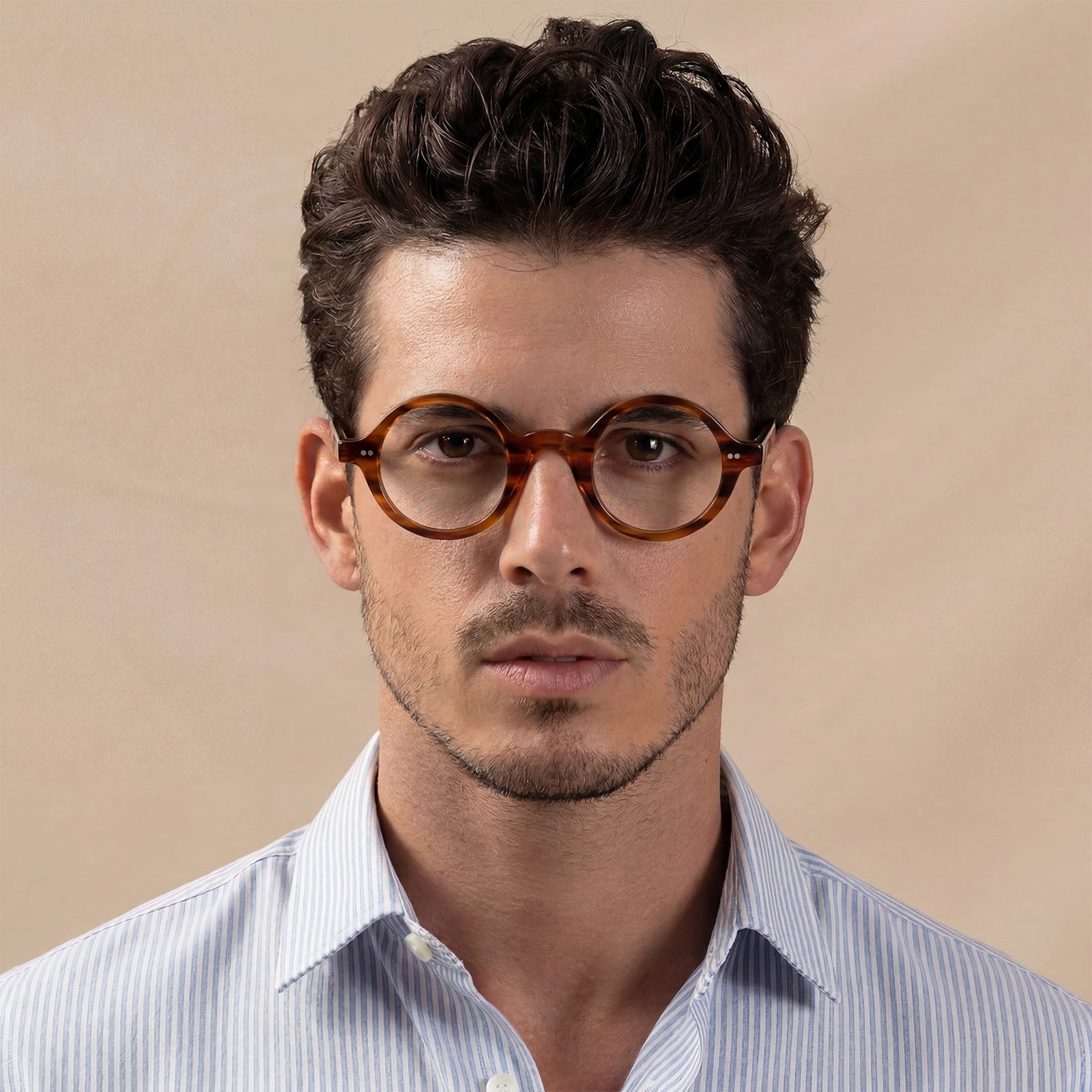Carfia Retroz CA2501-FC02 Brown Acetate Round Prescription Glasses Eyeglasses for Unisex, Model View