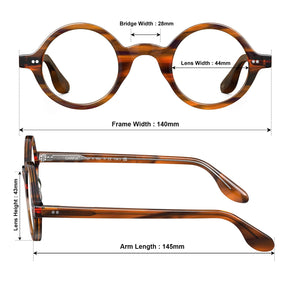 Carfia Retroz CA2501-FC02 Brown Acetate Round Prescription Glasses Eyeglasses for Unisex, Size Chart
