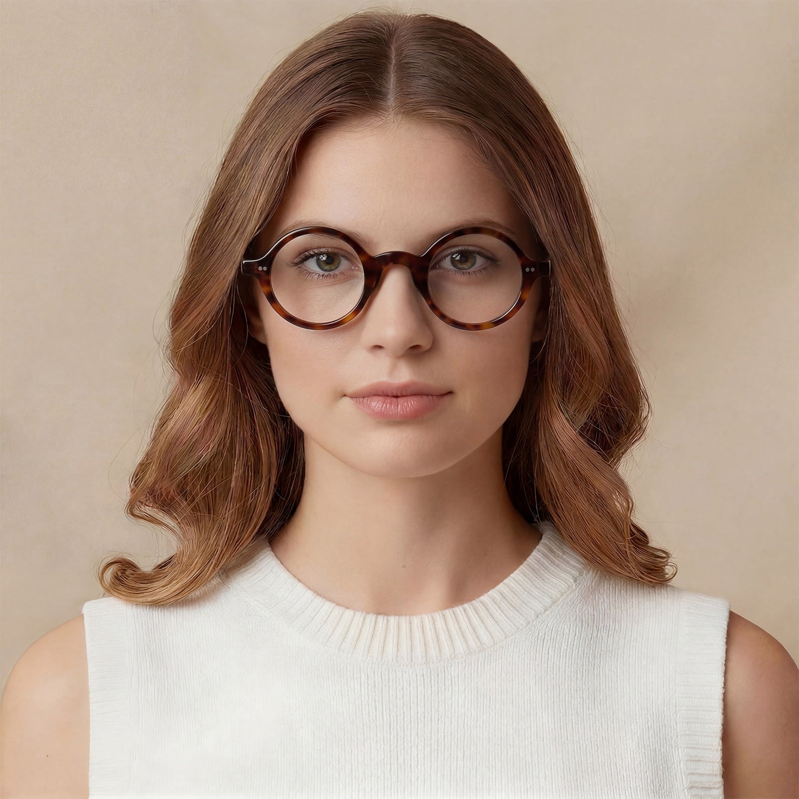 Carfia Retroz CA2501-FC04 Tortoise Acetate Round Prescription Glasses Eyeglasses for Unisex, Model View