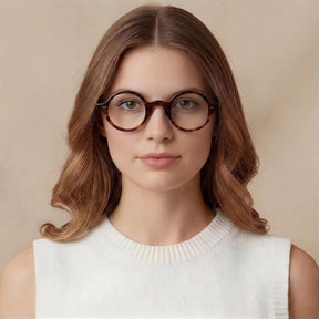 Carfia Retroz CA2501-FC04 Tortoise Acetate Round Prescription Glasses Eyeglasses for Unisex, Model View