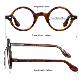 Carfia Retroz CA2501-FC04 Tortoise Acetate Round Prescription Glasses Eyeglasses for Unisex, Size Chart