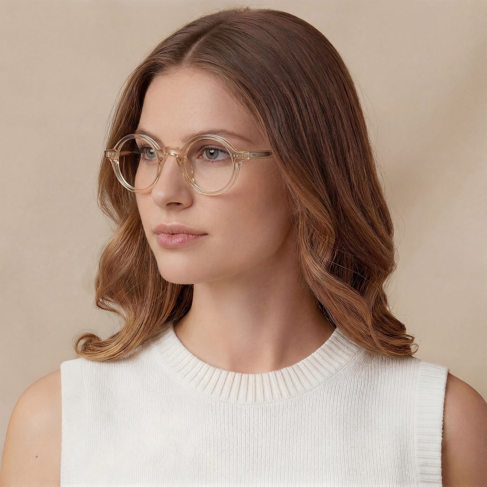Carfia Retroz CA2501FC05 Gold Acetate Round Prescription Glasses Eyeglasses for Unisex, Model View