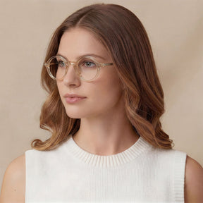 Carfia Retroz CA2501FC05 Gold Acetate Round Prescription Glasses Eyeglasses for Unisex, Model View