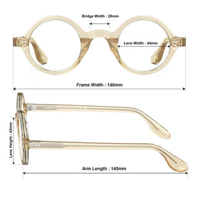 Carfia Retroz CA2501FC05 Gold Acetate Round Prescription Glasses Eyeglasses for Unisex, Size Chart