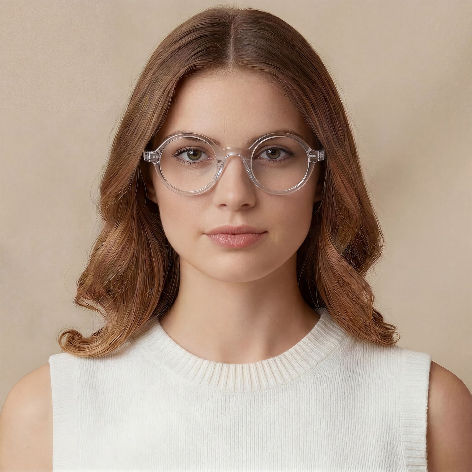 Carfia Retroz CA2501-FC06 Clear Acetate Round Prescription Glasses Eyeglasses for Unisex, Model View