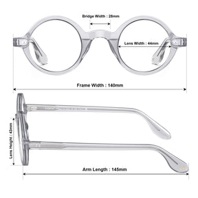 Carfia Retroz CA2501-FC06 Clear Acetate Round Prescription Glasses Eyeglasses for Unisex, Size Chart