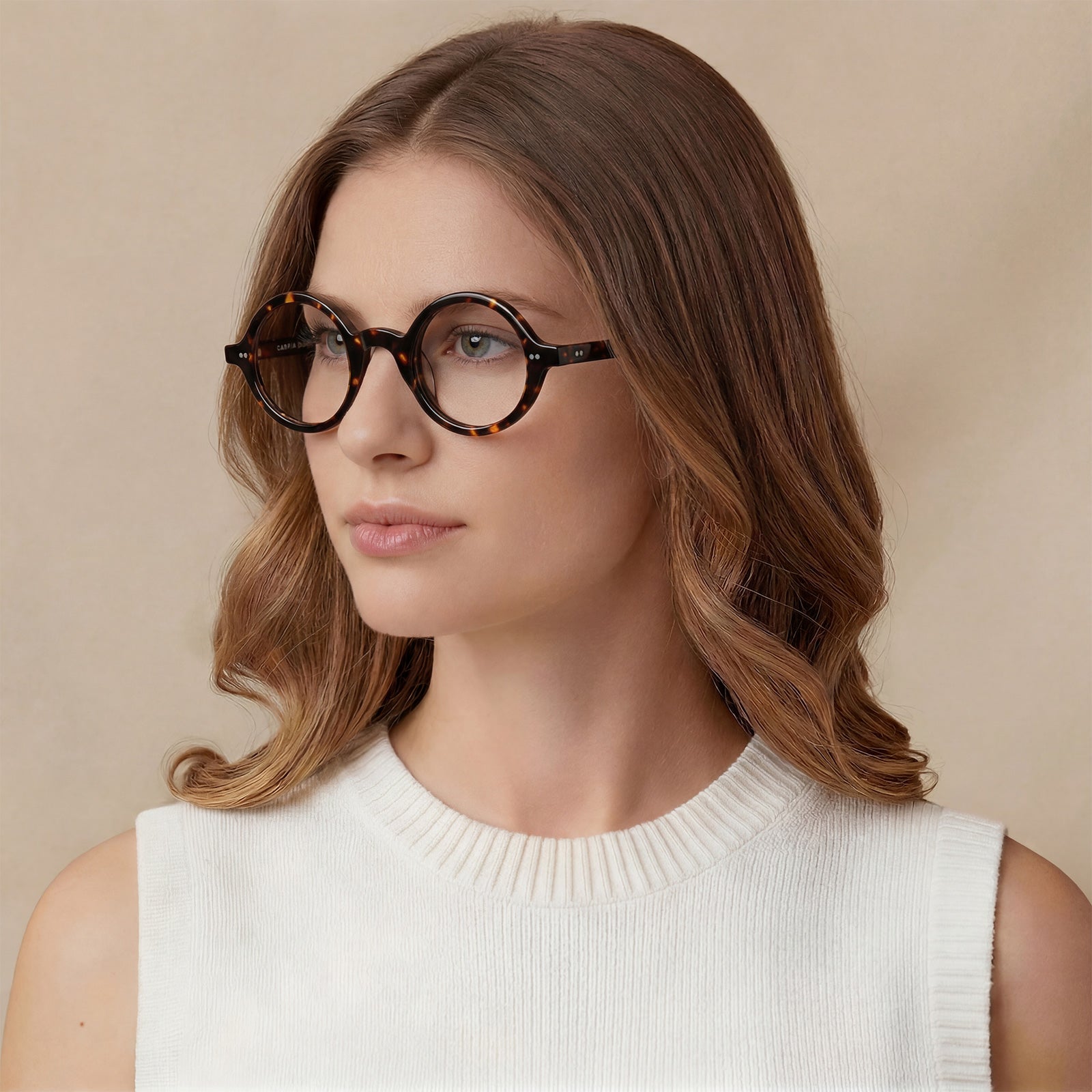 Carfia Retroz CA2501-FC14 Tortoise Acetate Round Prescription Glasses Eyeglasses for Unisex, Model View