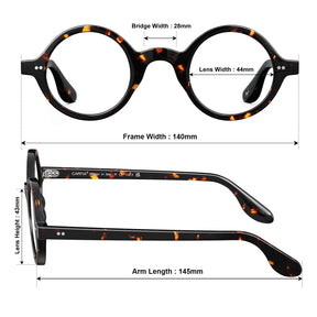 Carfia Retroz CA2501-FC14 Tortoise Acetate Round Prescription Glasses Eyeglasses for Unisex, Size Chart
