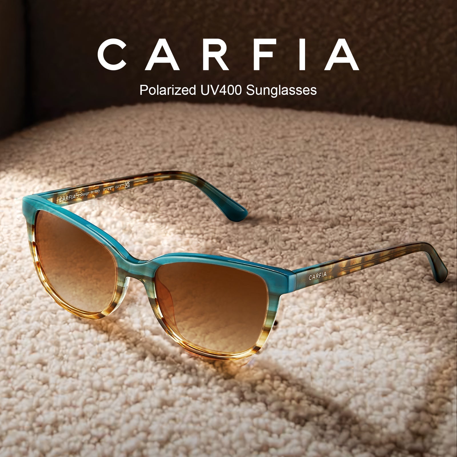 Carfia Safari CA5287-C08 Multicolor Acetate Cat Eye Polarized Sunglasses for Women, Angle View