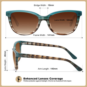 Carfia Safari CA5287-C08 Multicolor Acetate Cat Eye Polarized Sunglasses for Women, Size-Chart View