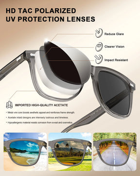Carfia Sedona CA5356-C06 Grey Acetate Square Polarized Sunglasses for Men, Features View