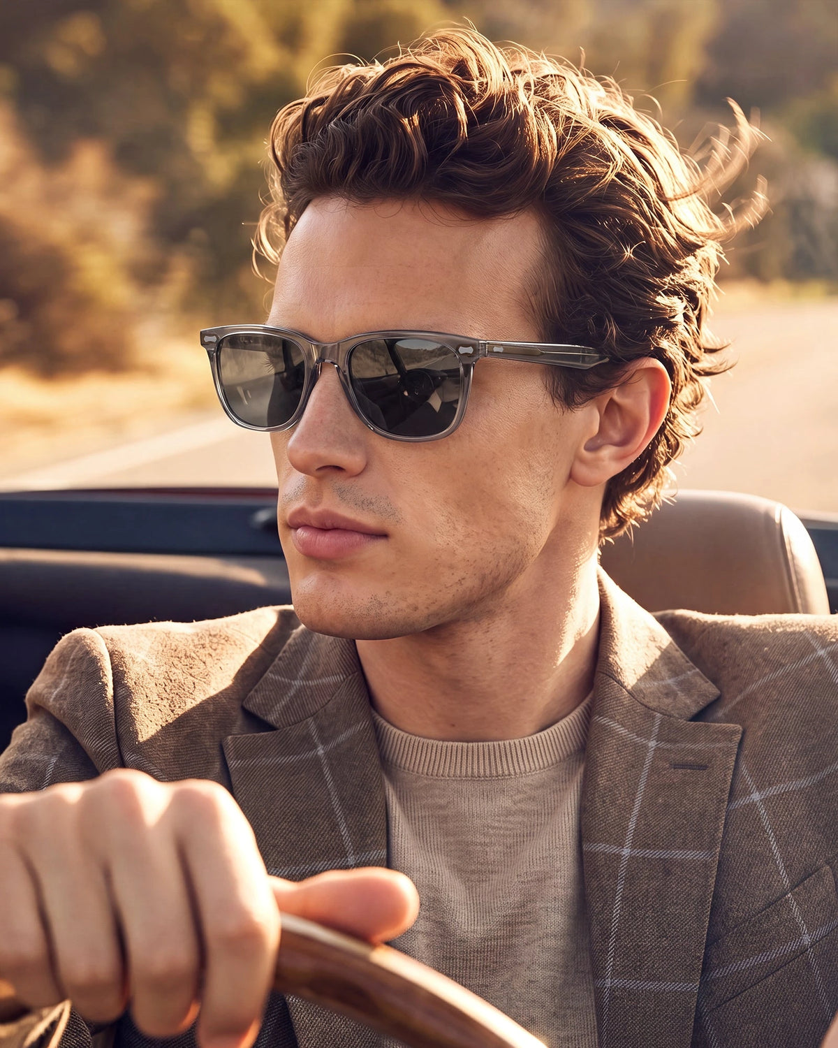 Carfia Sedona CA5356-C06 Grey Acetate Square Polarized Sunglasses for Men, Lifestyle View