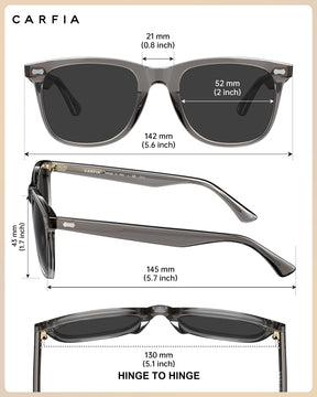 Carfia Sedona CA5356-C06 Grey Acetate Square Polarized Sunglasses for Men, Size-Chart View